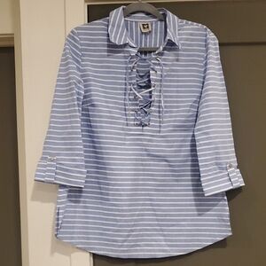 Crown & Ivy Blue Striped Lace-Up Blouse